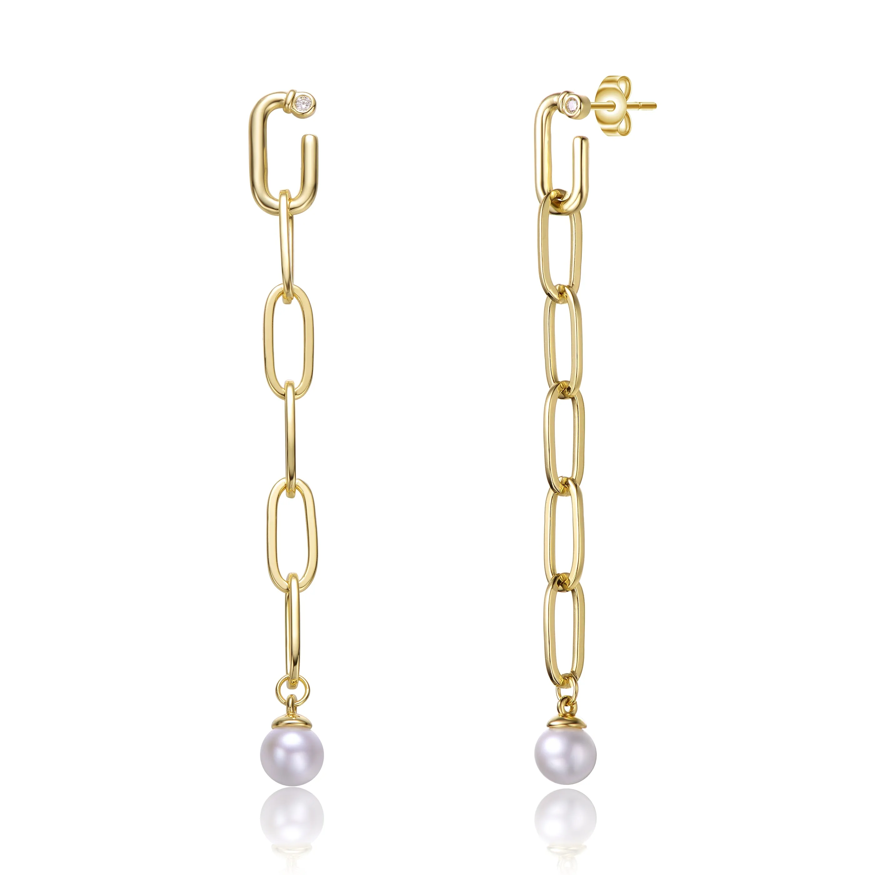 Delphine Golden Link Pearl Dangle Earrings