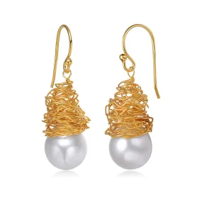 Delphine Golden Pearl Nest Earrings