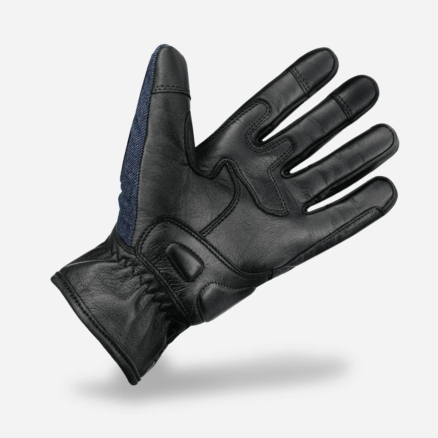 Denim On Black Motorcycle Gloves