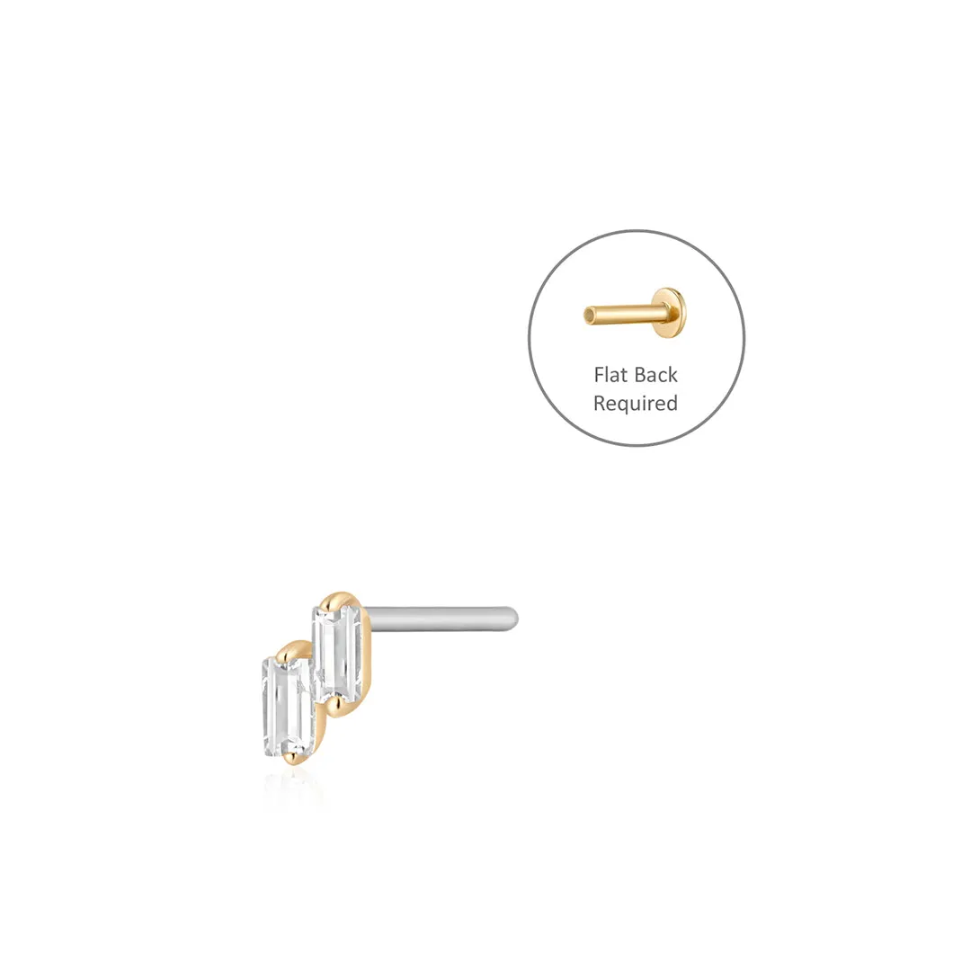 DEVON | Baguette Duo White Sapphire Threadless Flatback Earring