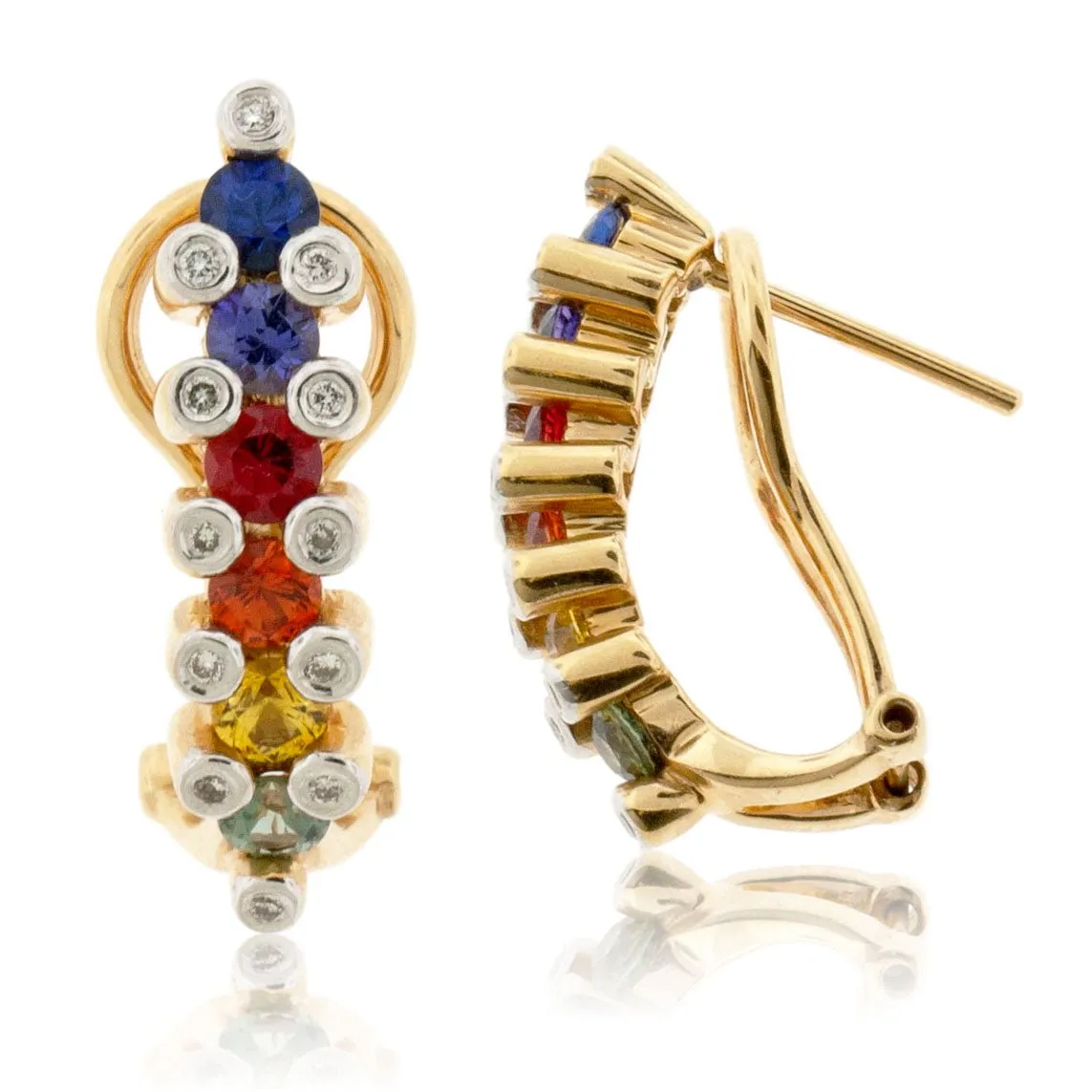 Diamond Accented Rainbow Sapphire Hoop Earrings