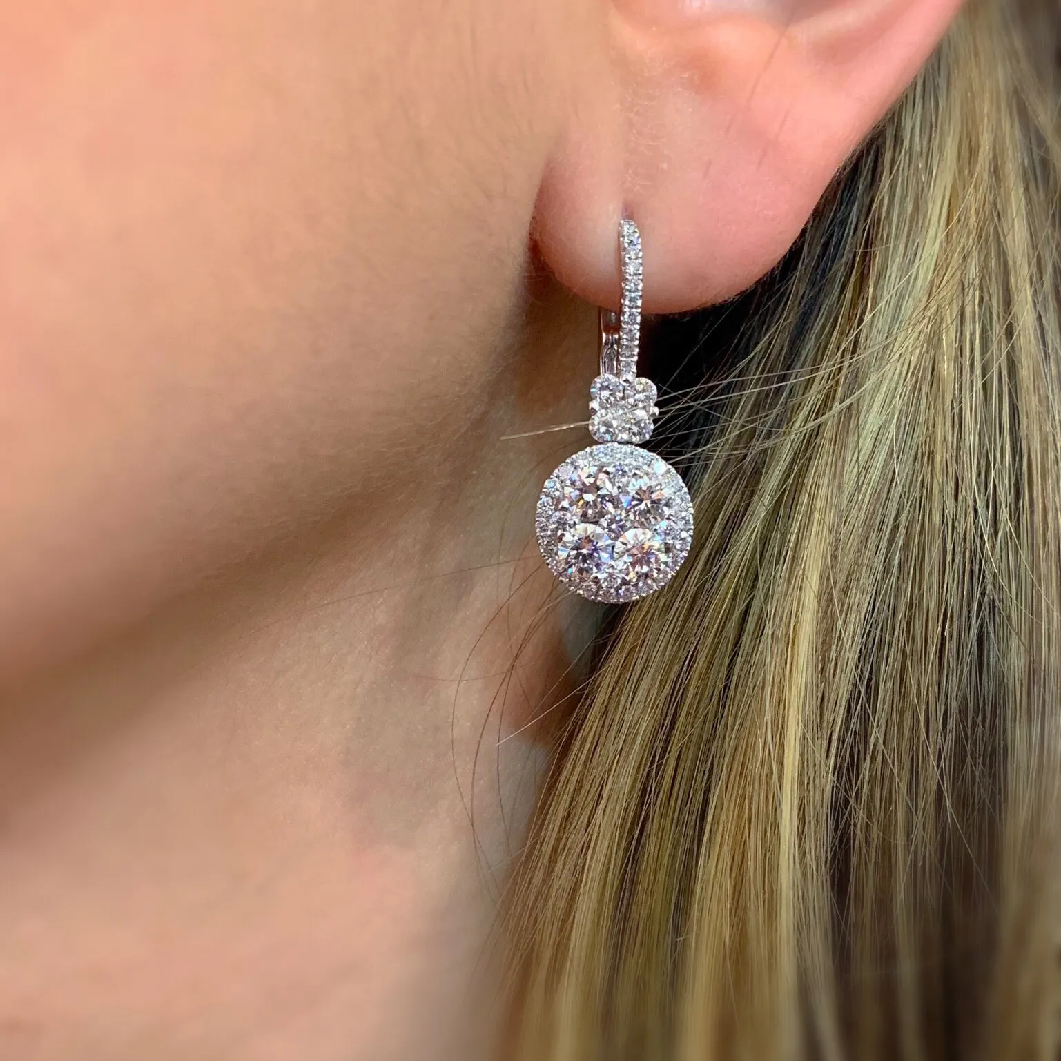 Diamond Cluster Leverback Earrings