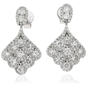 DIAMOND CLUSTER PEACOCK DROP EARRINGS IN 18K WHITE GOLD