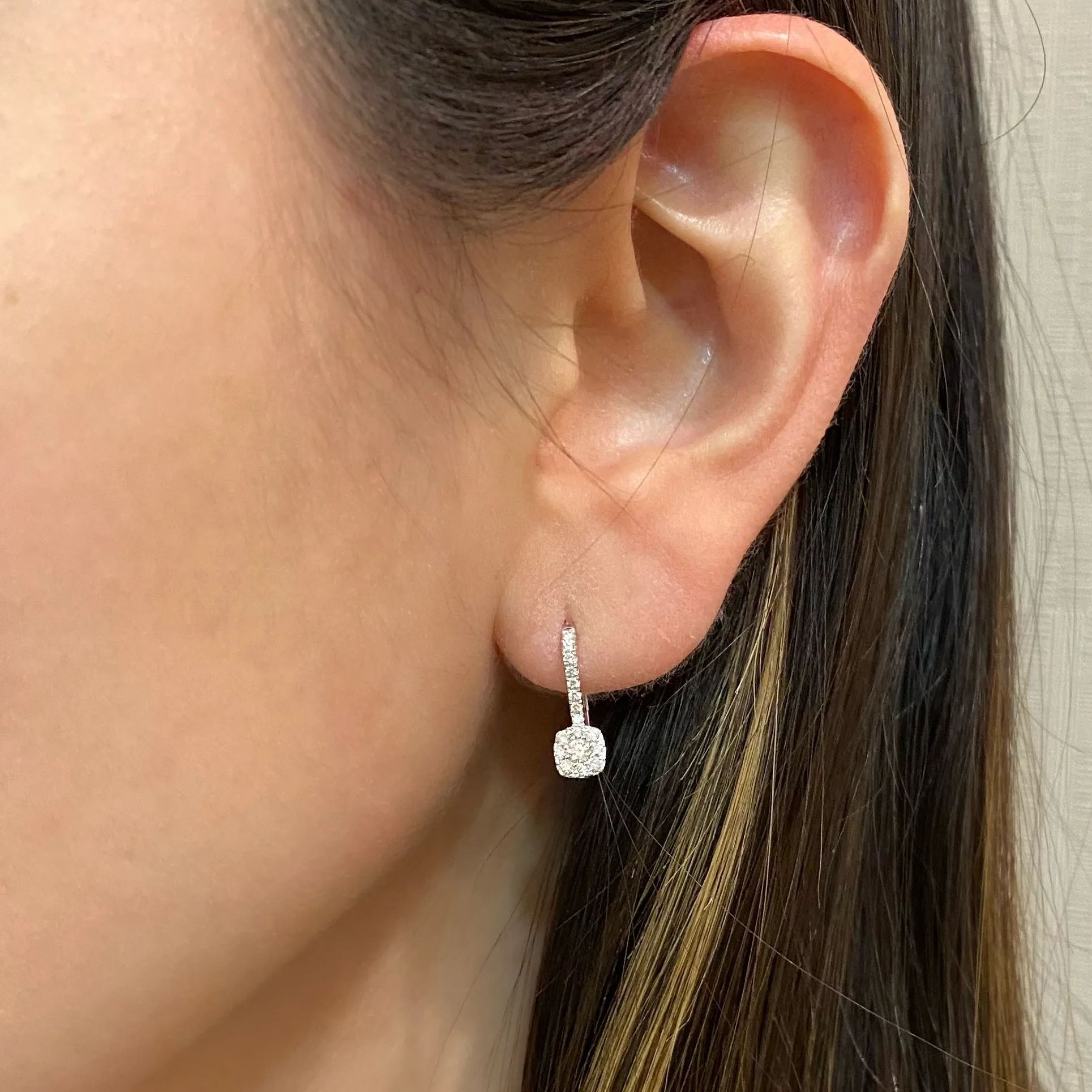 Diamond Cushion-Shaped Lever-Back Earrings