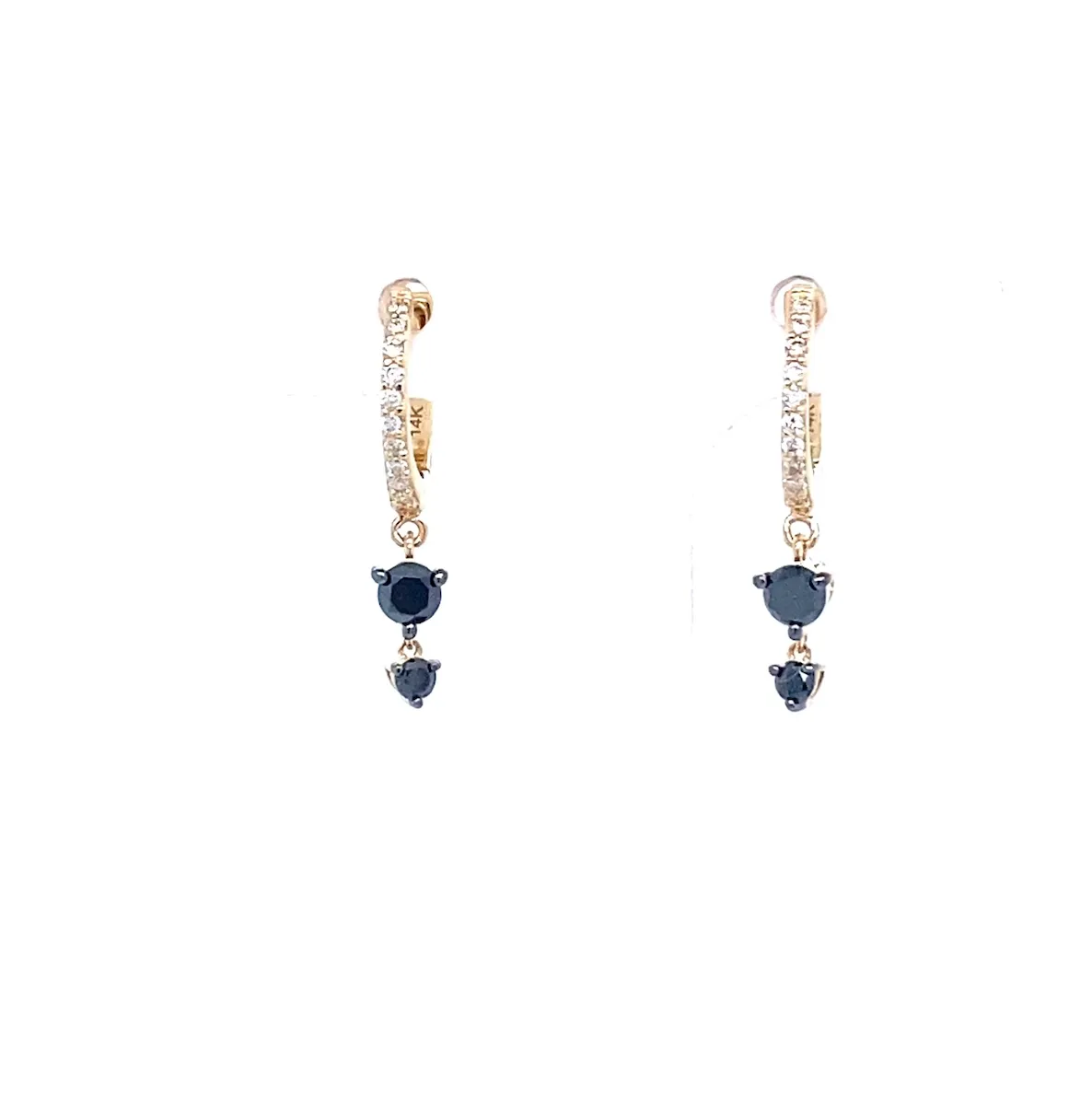 Diamond Huggy Earrings with Black Diamond Dangles