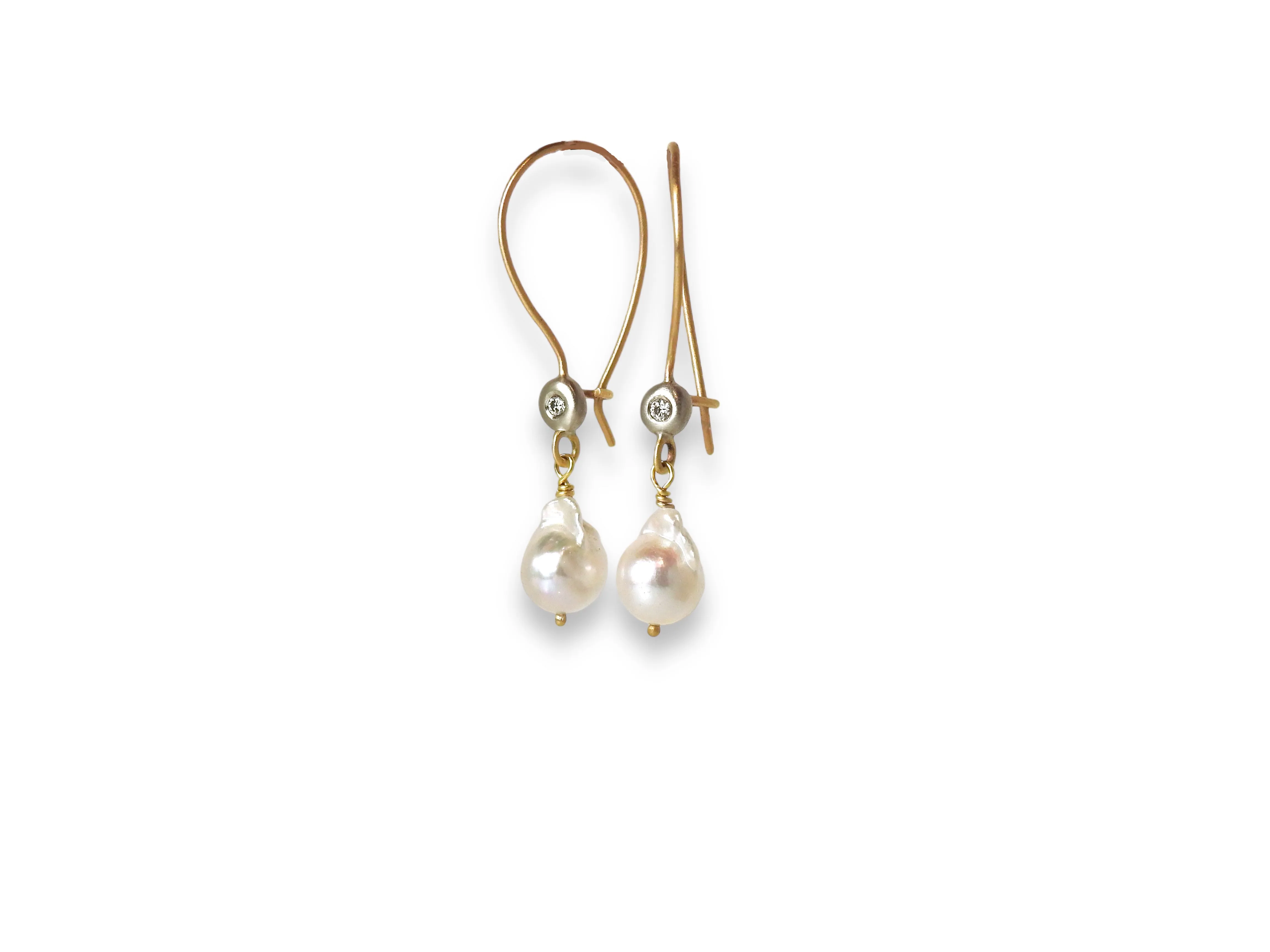 Diamond in the rough hoops with baroque pearl dangles