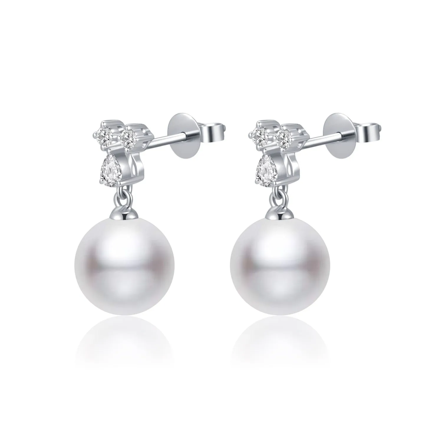 Diamond "Clover" Seawater Pearl Earrings