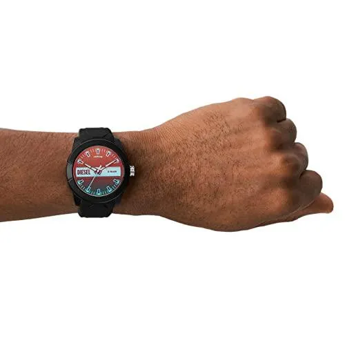 Diesel Men's Double Up Quartz Watch with Silicone Strap, Black, 24 (Model: DZ1982)