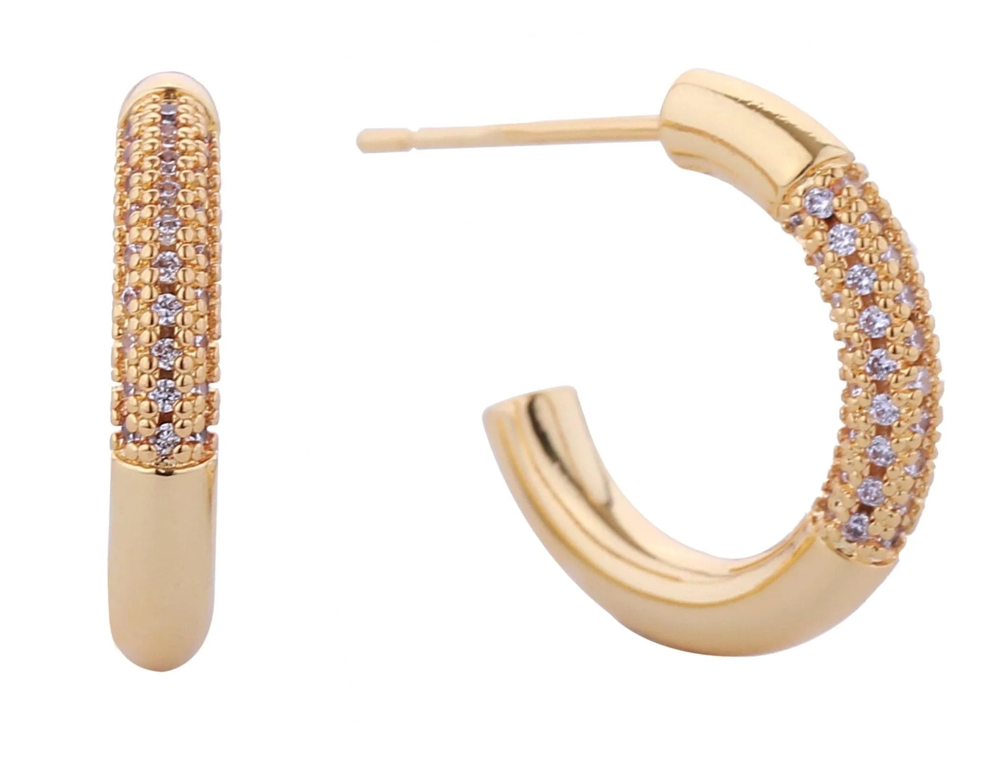 DJE310843 14K Favoring Pave CZ Hoop Post Earrings