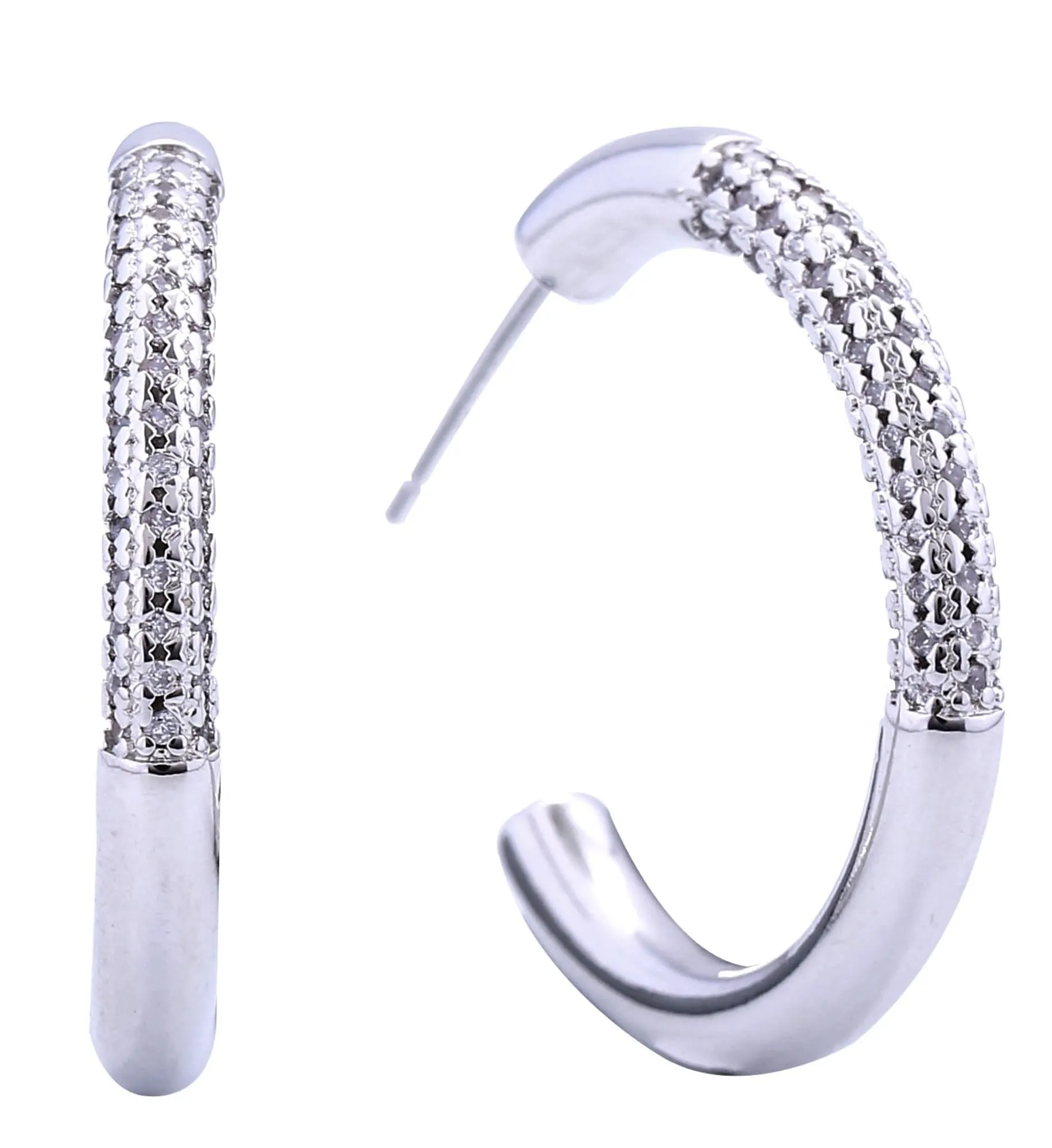 DJE310843 14K Favoring Pave CZ Hoop Post Earrings