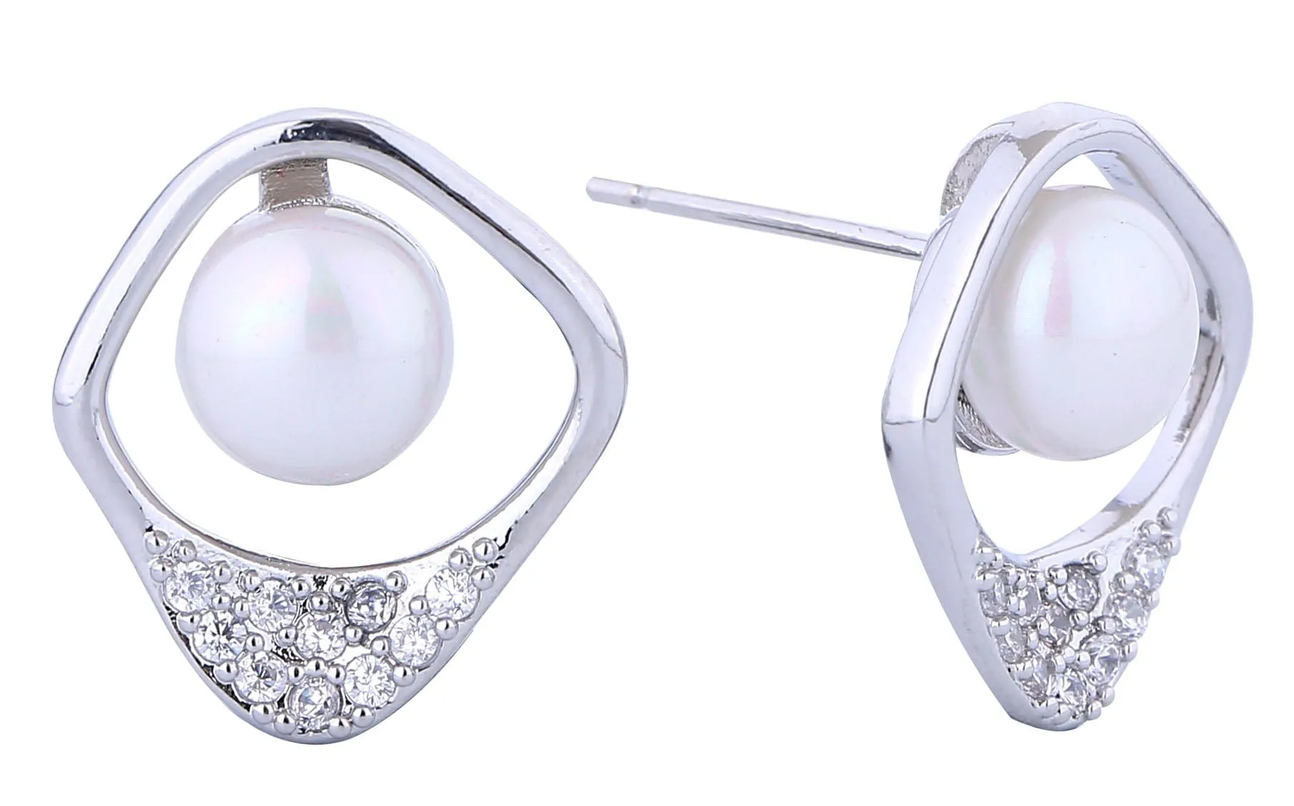 DJE311244 14K Dipped Halo Pearl CZ Post Earrings