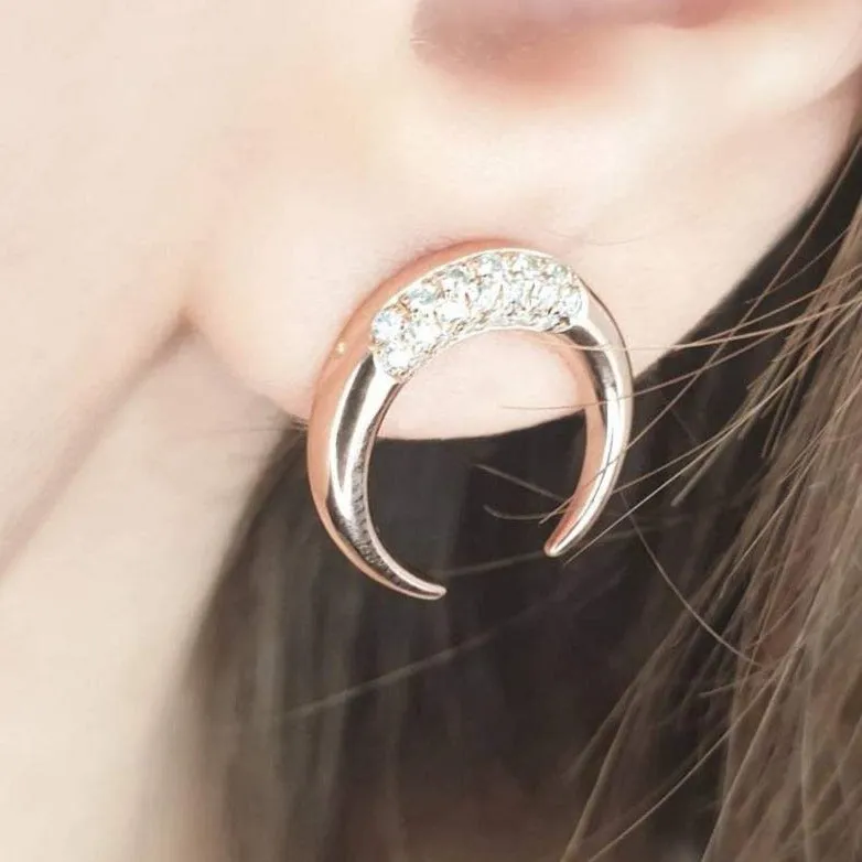 Double Horn Earrings With Diamonds