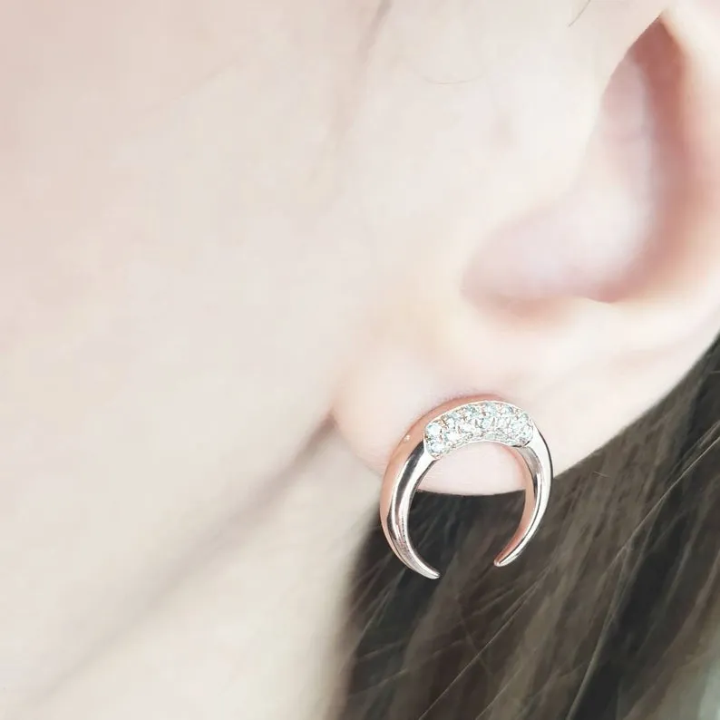 Double Horn Earrings With Diamonds