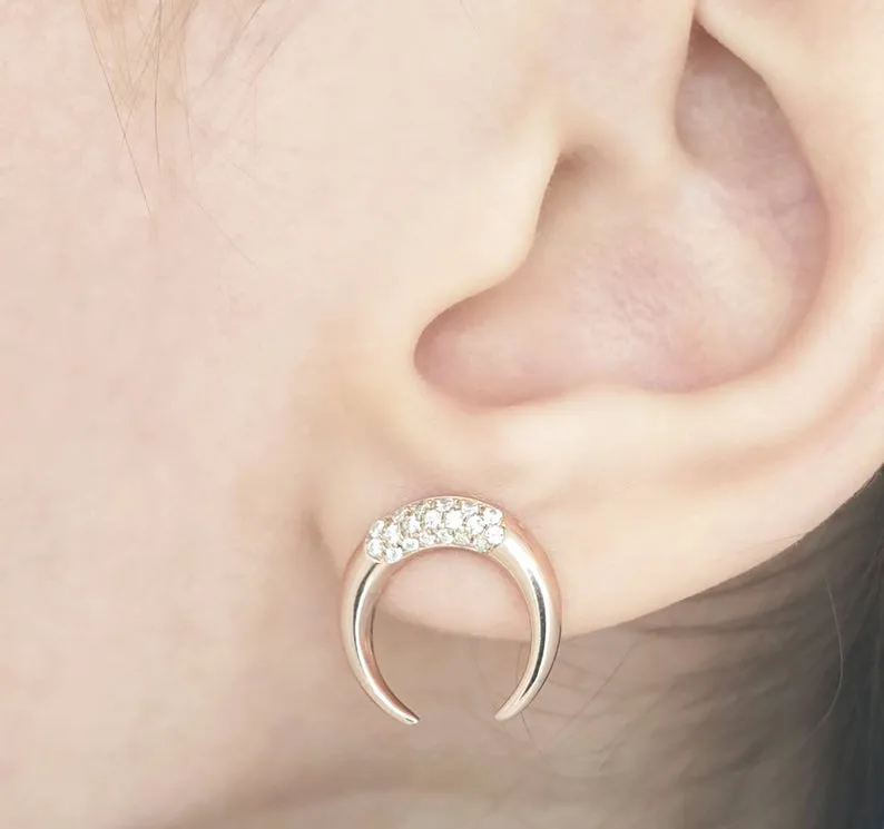 Double Horn Earrings With Diamonds