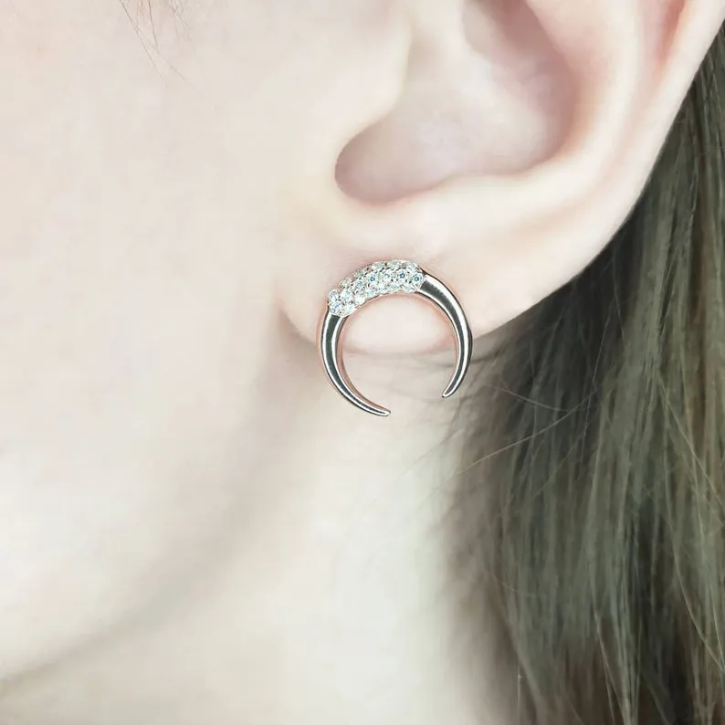 Double Horn Earrings With Diamonds