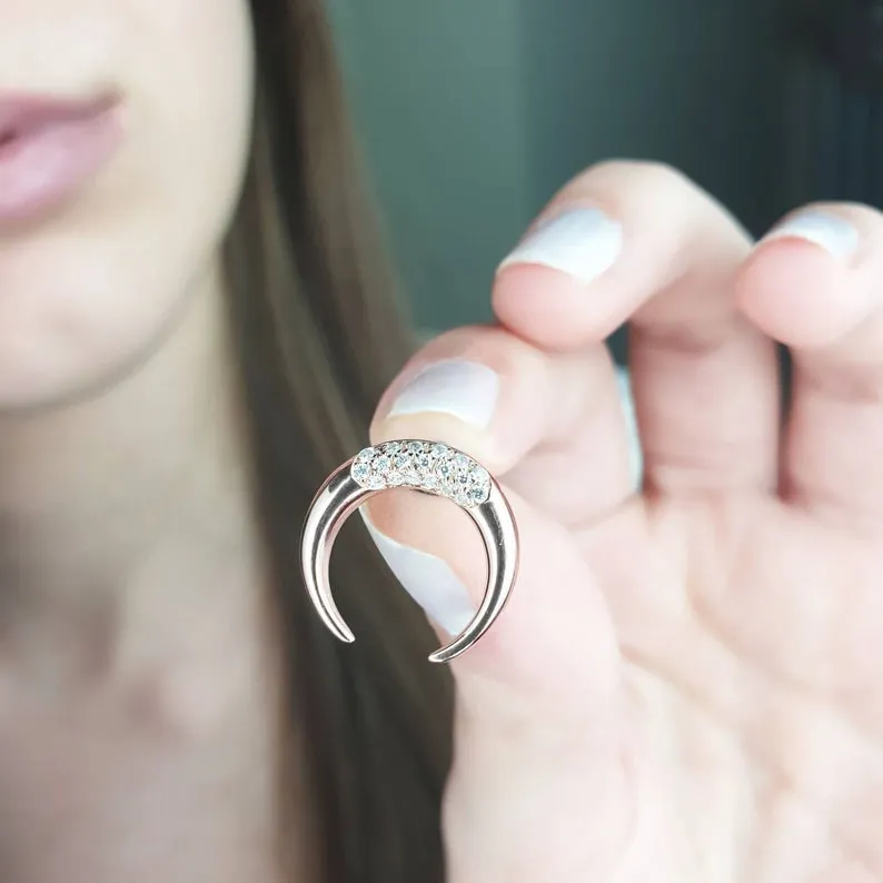 Double Horn Earrings With Diamonds