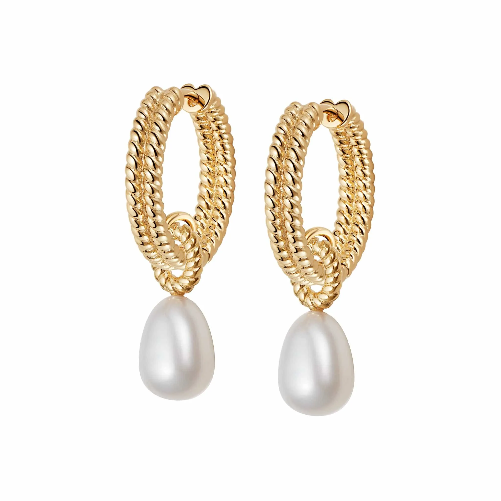 Double Rope Pearl Drop Earrings 18ct Gold Plate