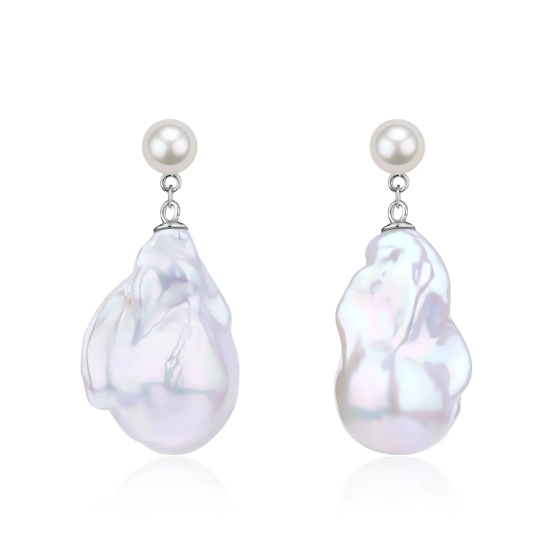 Dual-Tone Baroque Pearl Drop Earrings with Stud Top