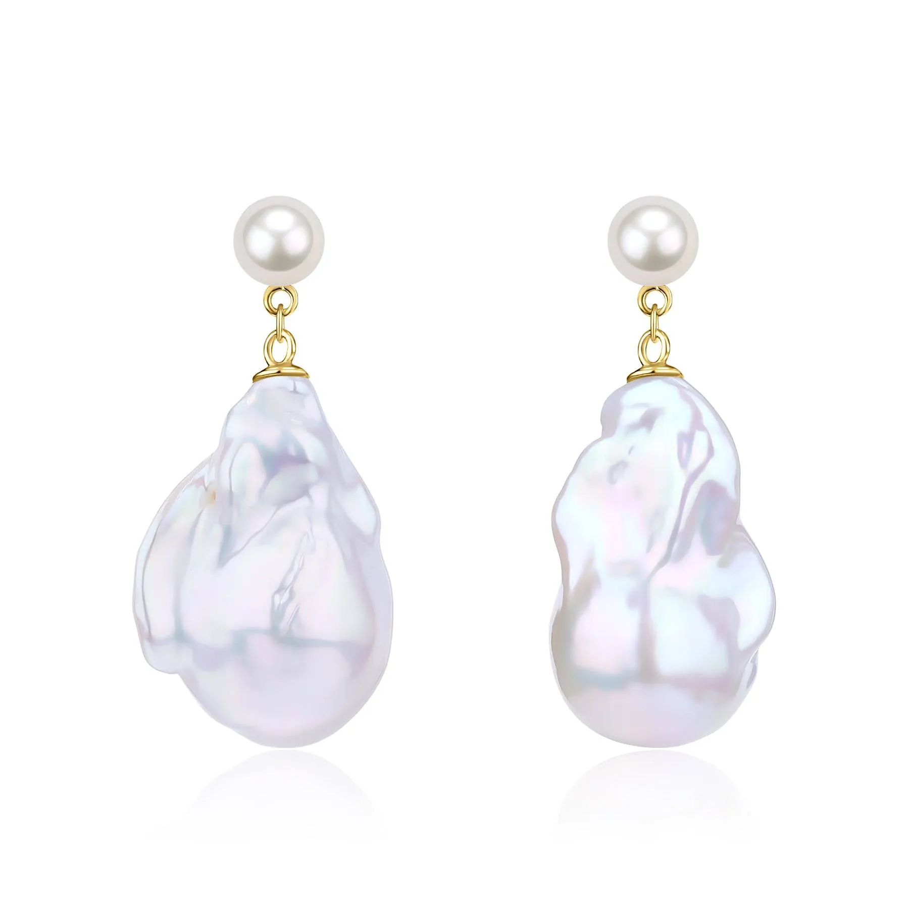 Dual-Tone Baroque Pearl Drop Earrings with Stud Top