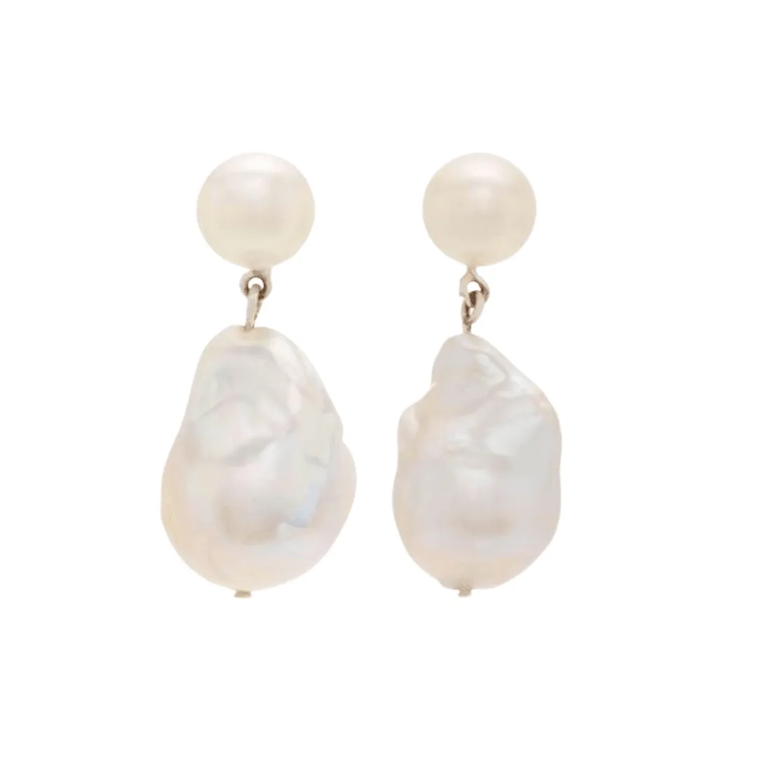 Dual-Tone Baroque Pearl Drop Earrings with Stud Top