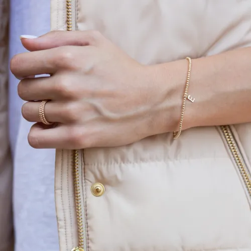 E Newton Gold Bead Bracelet with Initial Charm