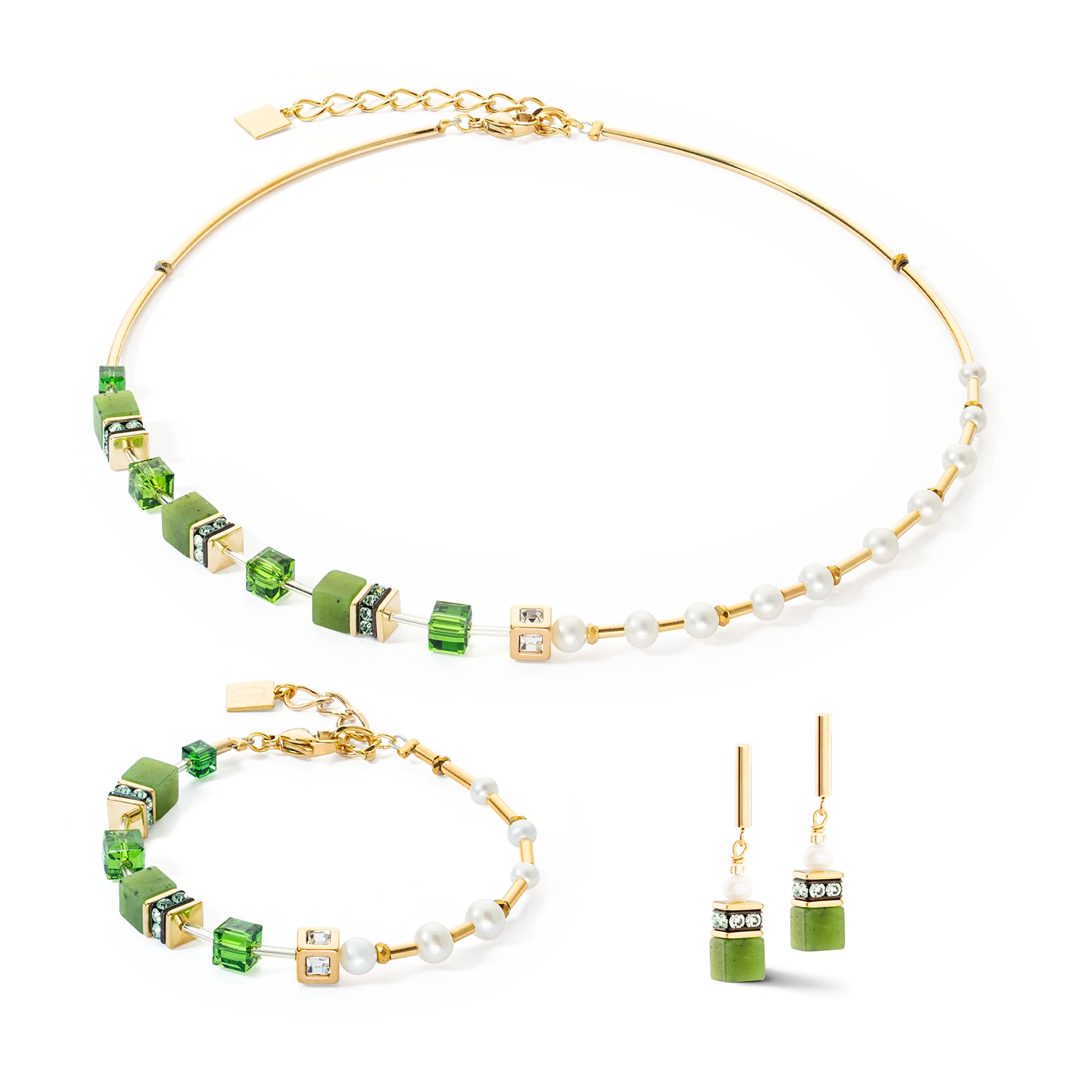 Earrings GeoCUBE® Fusion Precious Pearl Mix gold-green