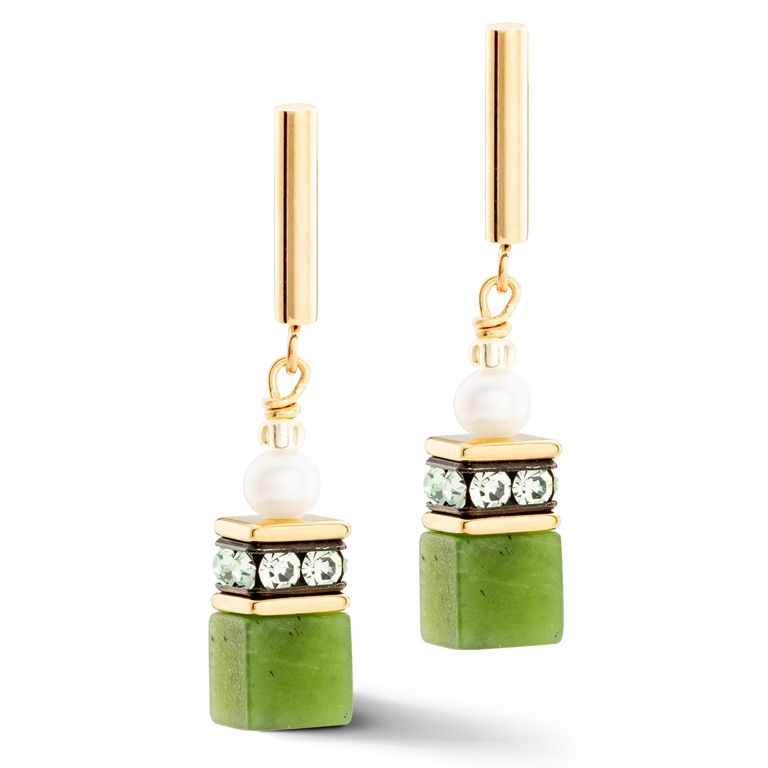 Earrings GeoCUBE® Fusion Precious Pearl Mix gold-green