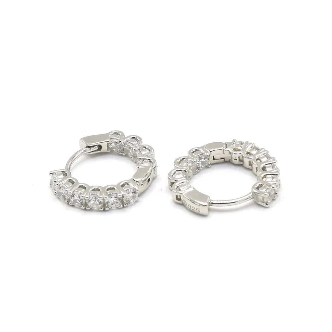 Earrings Hoops, Prong Diamond CZ Inside and Out .925 Sterling Silver Everyday Huggie Hoop Earrings