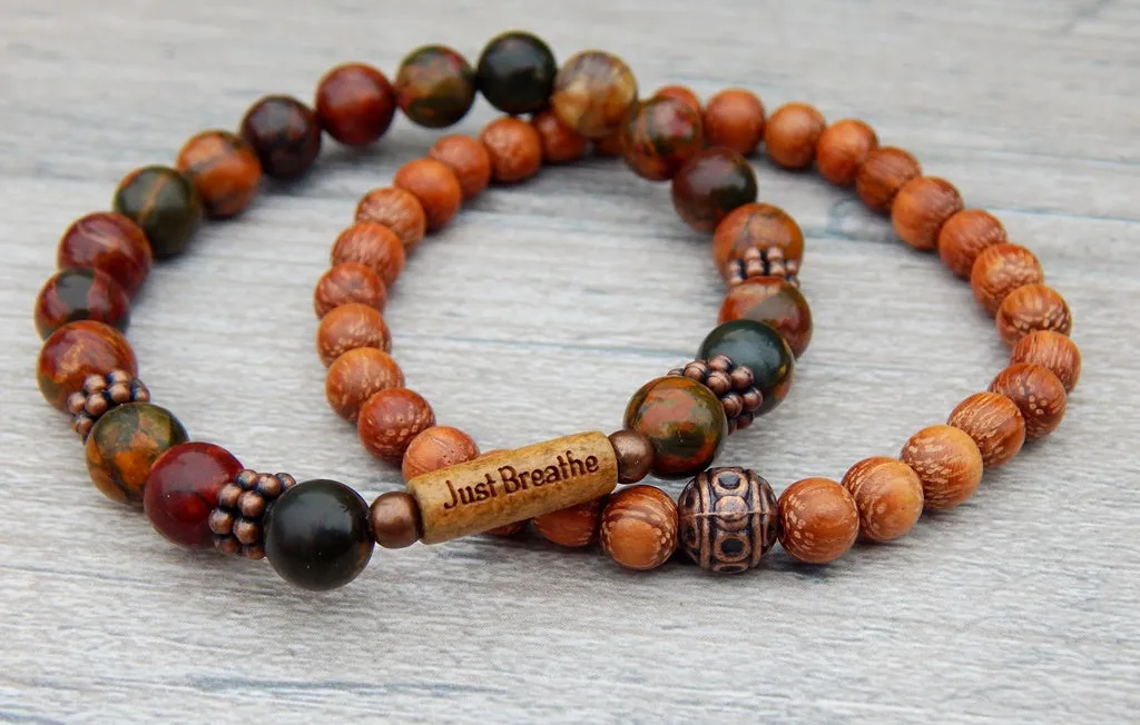 Earthy Inspirational Bracelet with Wood and Beads