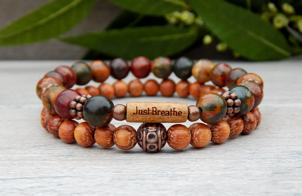 Earthy Inspirational Bracelet with Wood and Beads