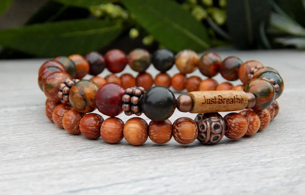 Earthy Inspirational Bracelet with Wood and Beads