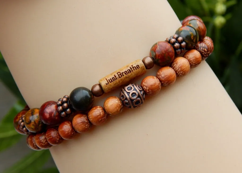 Earthy Inspirational Bracelet with Wood and Beads