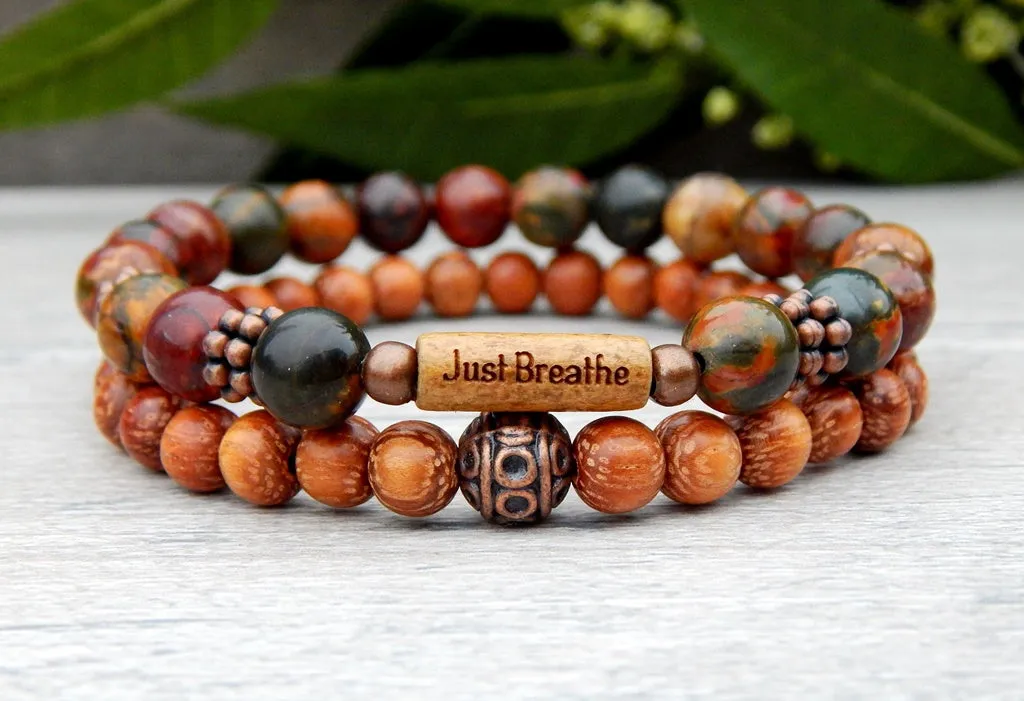 Earthy Inspirational Bracelet with Wood and Beads