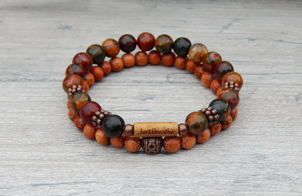 Earthy Inspirational Bracelet with Wood and Beads