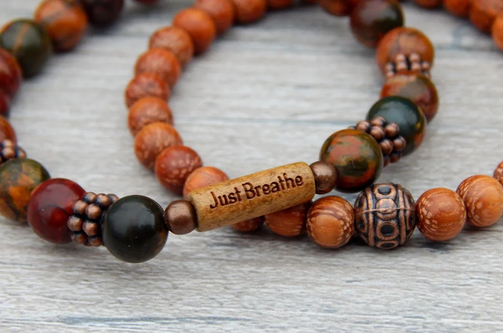 Earthy Inspirational Bracelet with Wood and Beads