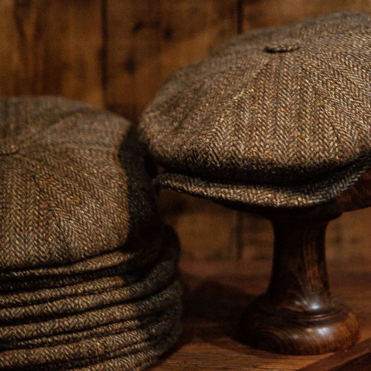 Eight Piece Rust/Red Stripe Wool Newsboy Cap