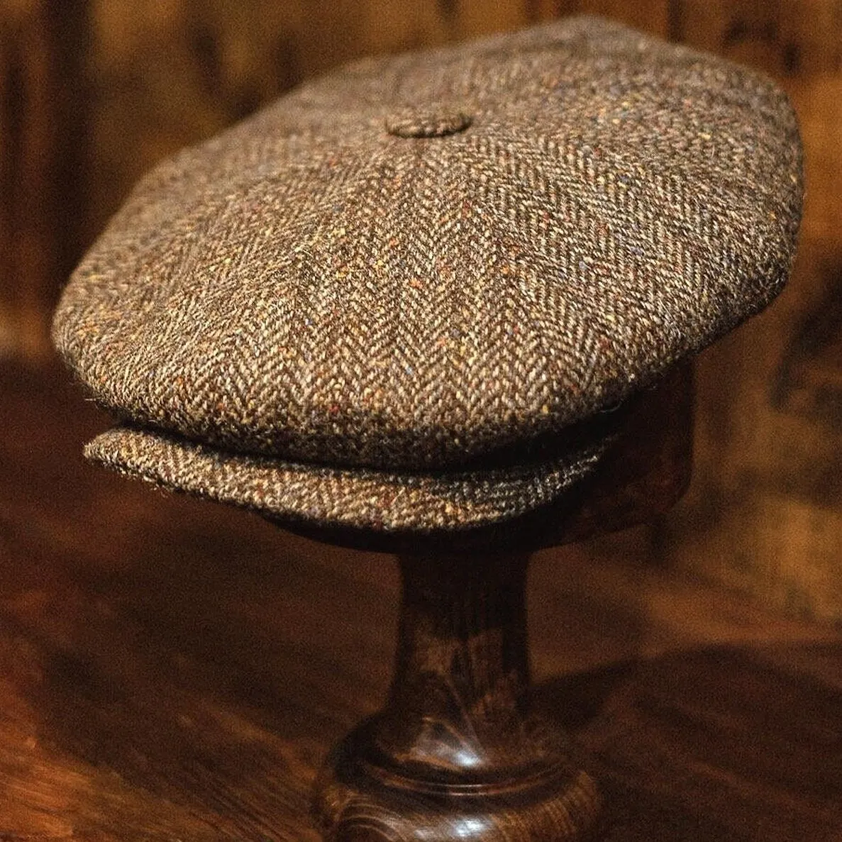 Eight Piece Rust/Red Stripe Wool Newsboy Cap