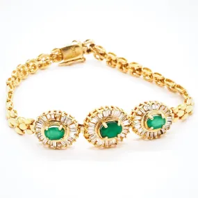 Emerald and Diamond 14K Gold Bracelet - 7" With Secure Clasp