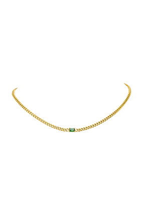 Emerald Curb Necklace Green 14K Gold Plated