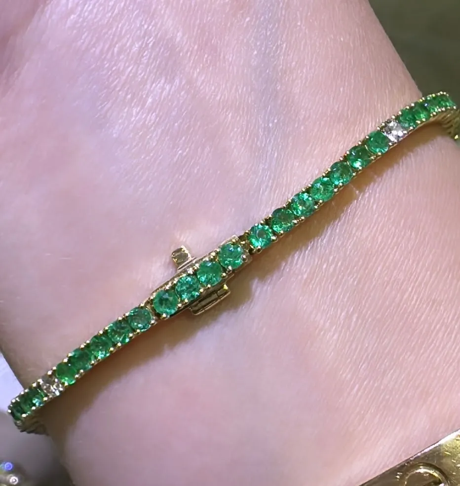 Emerald Gem Stone & Diamond Tennis Bracelet