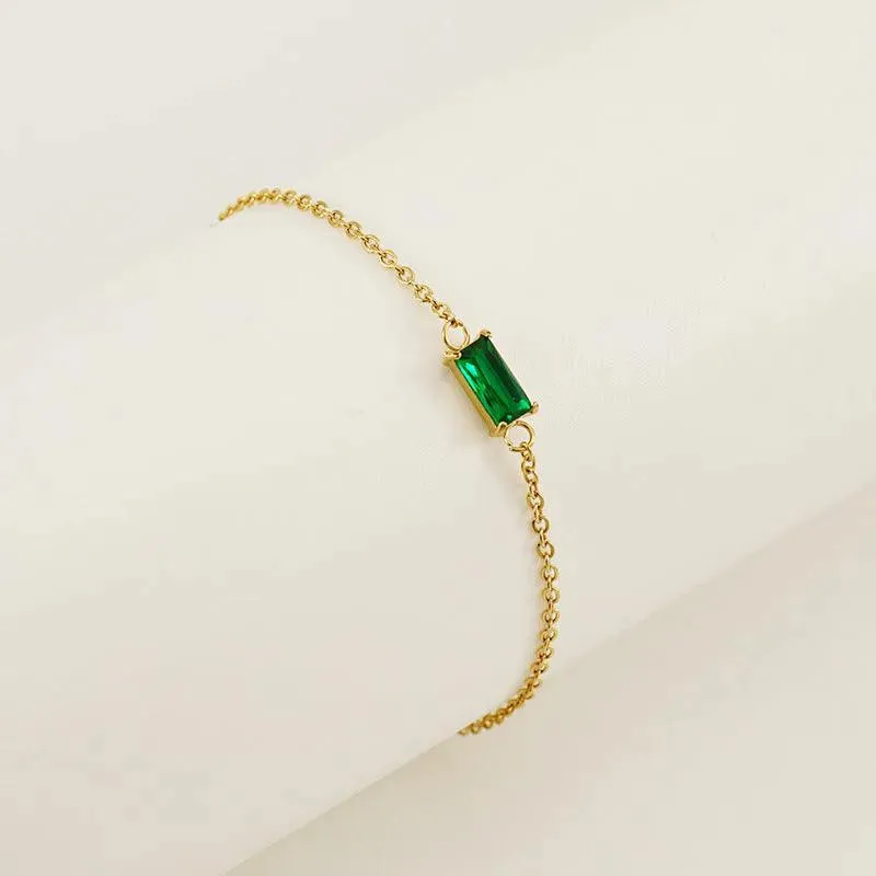 Emerald Green Gemstone Stainless Steel Bracelet – Elegant Gold Chain Jewellery