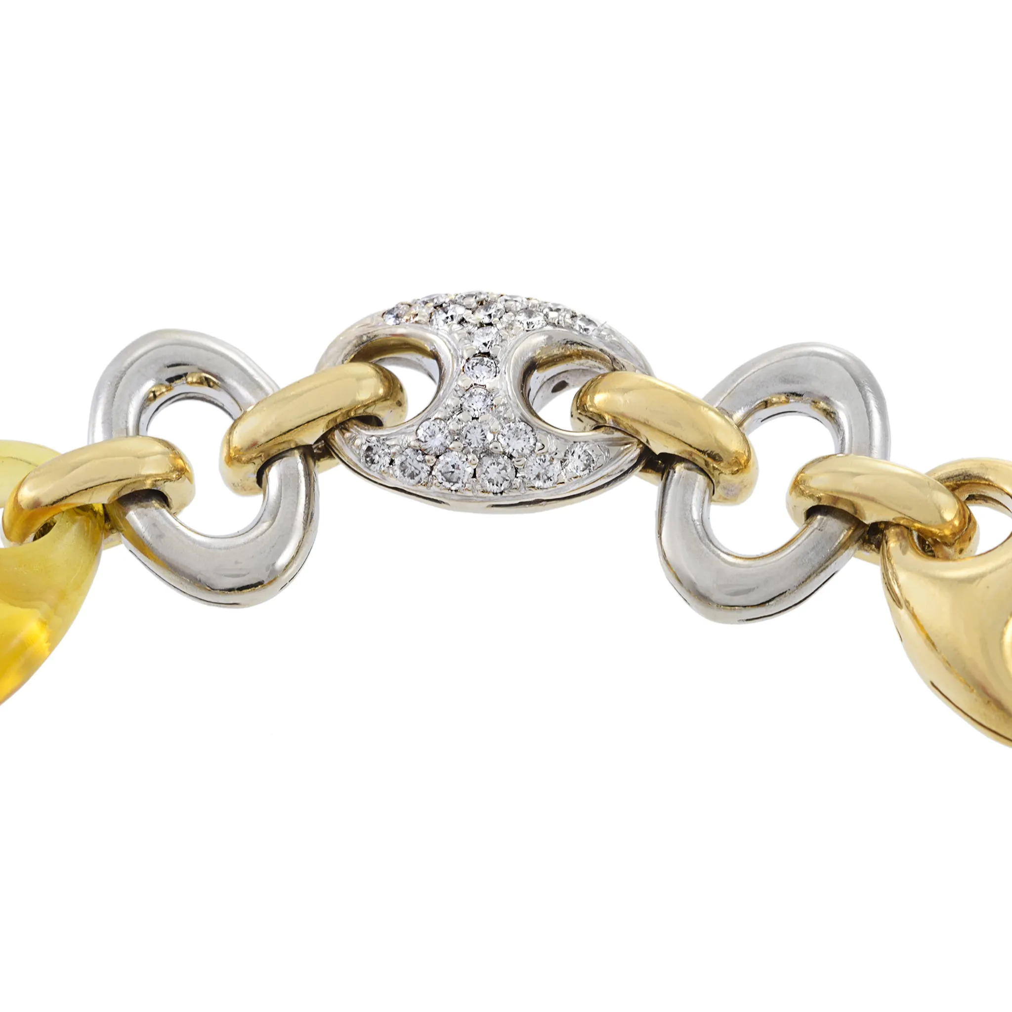 Estate 18KT Two Tone Gold Amber And Diamond Link Bracelet