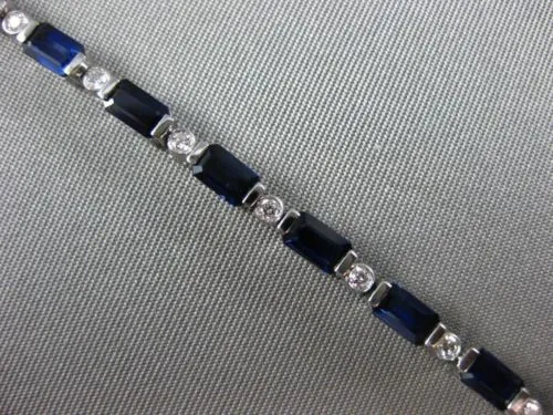 ESTATE 7.12CT ROUND DIAMOND & SAPPHIRE 14KT WHITE GOLD 3D ETOILE TENNIS BRACELET