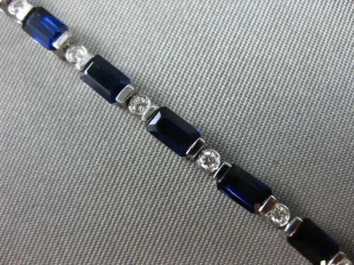 ESTATE 7.12CT ROUND DIAMOND & SAPPHIRE 14KT WHITE GOLD 3D ETOILE TENNIS BRACELET