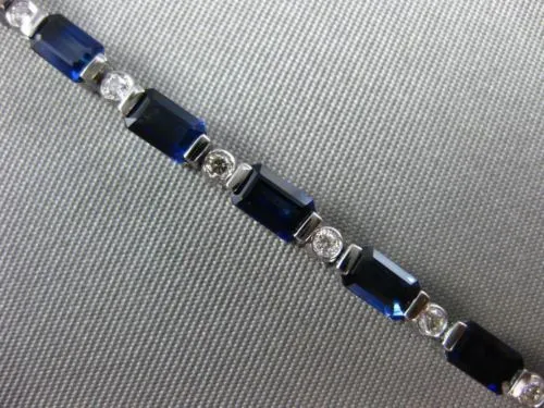 ESTATE 7.12CT ROUND DIAMOND & SAPPHIRE 14KT WHITE GOLD 3D ETOILE TENNIS BRACELET