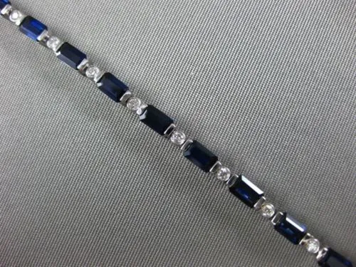 ESTATE 7.12CT ROUND DIAMOND & SAPPHIRE 14KT WHITE GOLD 3D ETOILE TENNIS BRACELET