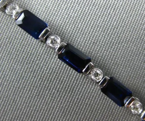 ESTATE 7.12CT ROUND DIAMOND & SAPPHIRE 14KT WHITE GOLD 3D ETOILE TENNIS BRACELET