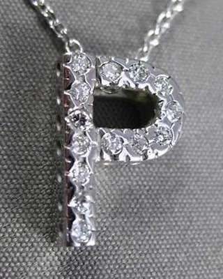 ESTATE LARGE .25CT DIAMOND 14KT WHITE GOLD 3D PAVE " P " FLOATING PENDANT #406