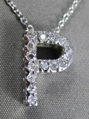 ESTATE LARGE .25CT DIAMOND 14KT WHITE GOLD 3D PAVE " P " FLOATING PENDANT #406