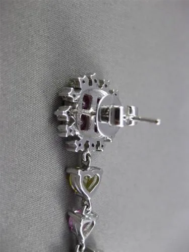 ESTATE LONG 8.42CT AAA MULTI SAPPHIRE 18KT WHITE GOLD HEART HANGING EARRINGS